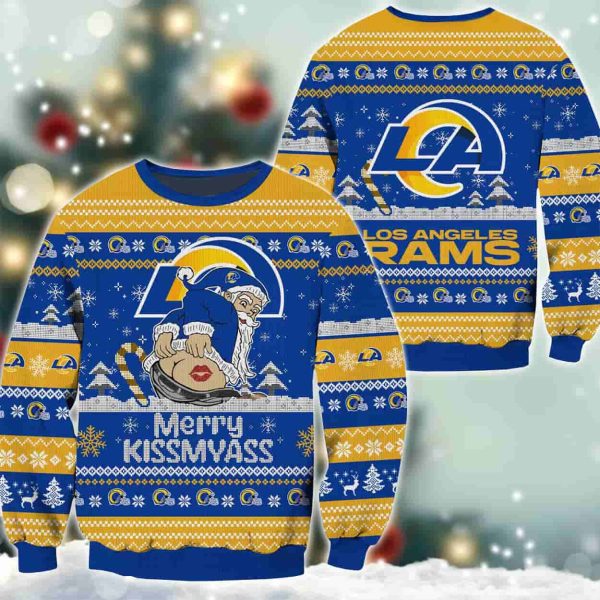 Rams Merry Kissmyass Santa Claus Ugly Christmas Sweater 2