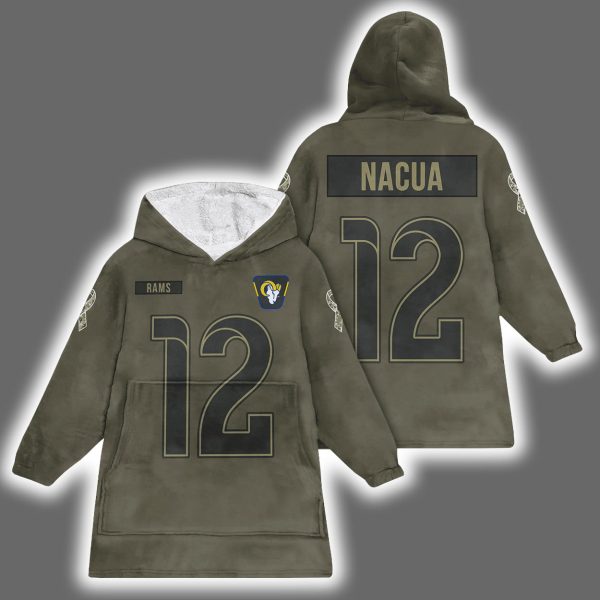 Rams Puka Nacua 12 Salute to Service Blanket Hoodie