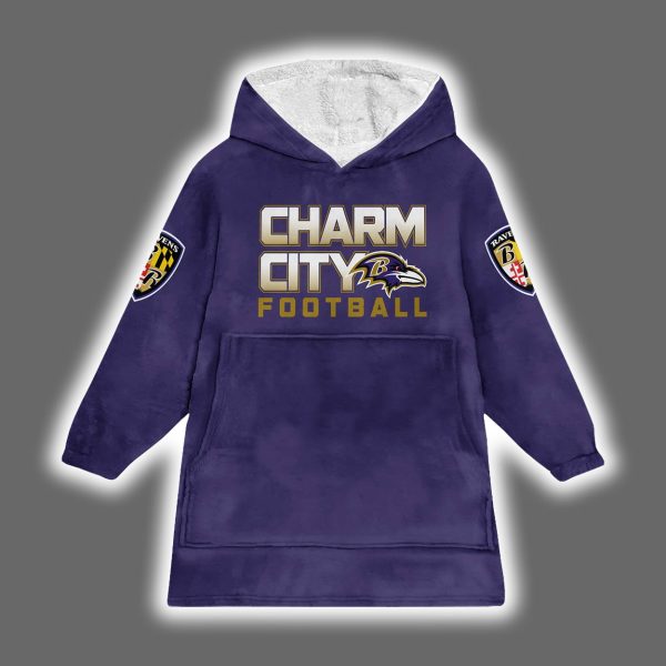 Ravens Charm City Football Lamar Jackson 8 Blanket Hoodie 2