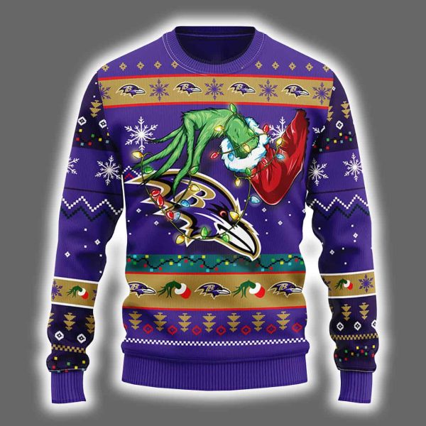Ravens Grnch Hand Ugly Christmas Sweater 2