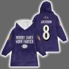 Ravens Nobody Cares Work Harder Lamar Jackson 8 Blanket Hoodie