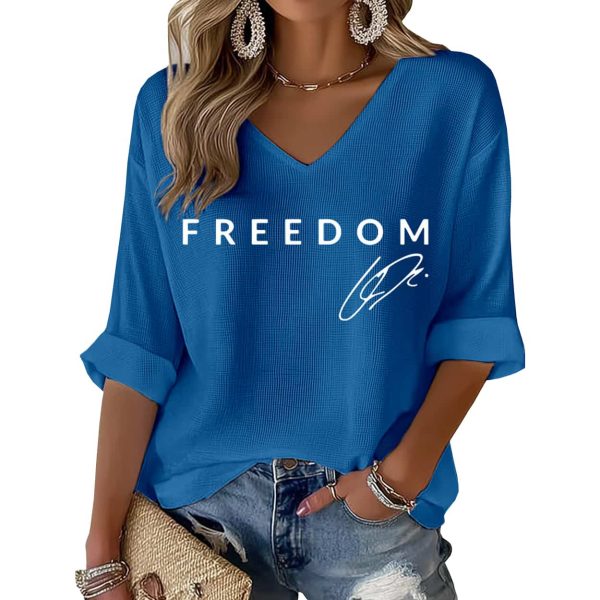 Red Freedom Charlie Kirk Signature Print Waffle Long Sleeve T Shirt 2