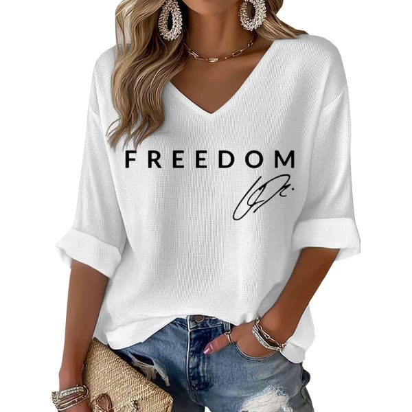 Red Freedom Charlie Kirk Signature Print Waffle Long Sleeve T Shirt 3