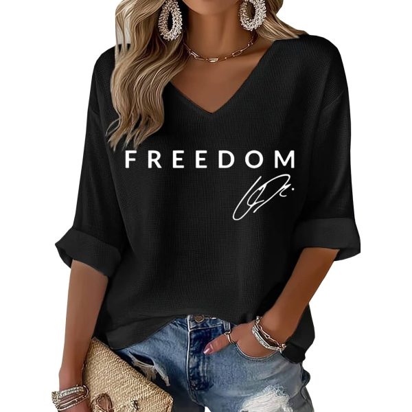 Red Freedom Charlie Kirk Signature Print Waffle Long Sleeve T Shirt 4