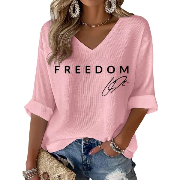 Red Freedom Charlie Kirk Signature Print Waffle Long Sleeve T Shirt 5