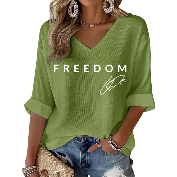 Red Freedom Charlie Kirk Signature Print Waffle Long Sleeve T Shirt 6