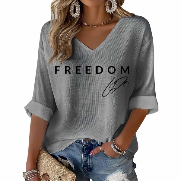 Red Freedom Charlie Kirk Signature Print Waffle Long Sleeve T Shirt 7