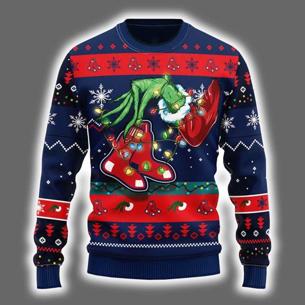 Red Sox Grnch Hand Ugly Christmas Sweater 2