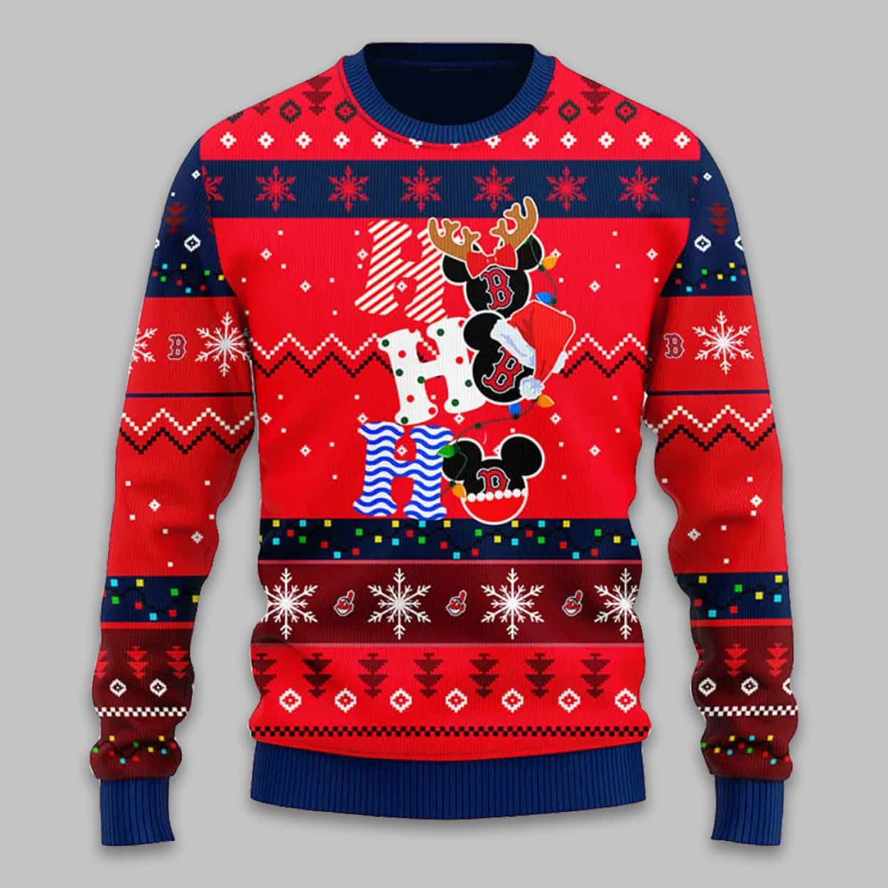 Red Sox HoHoHo Mickey Christmas Ugly Sweater Red Sox HoHoHo Mickey Christmas Ugly Sweater