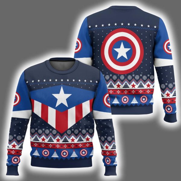 Red White And Blue Captain America Ugly Christmas Sweater