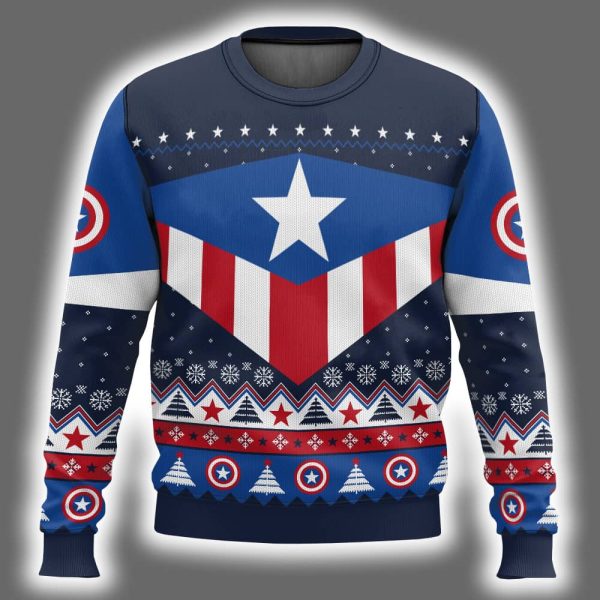 Red White And Blue Captain America Ugly Christmas Sweater 2