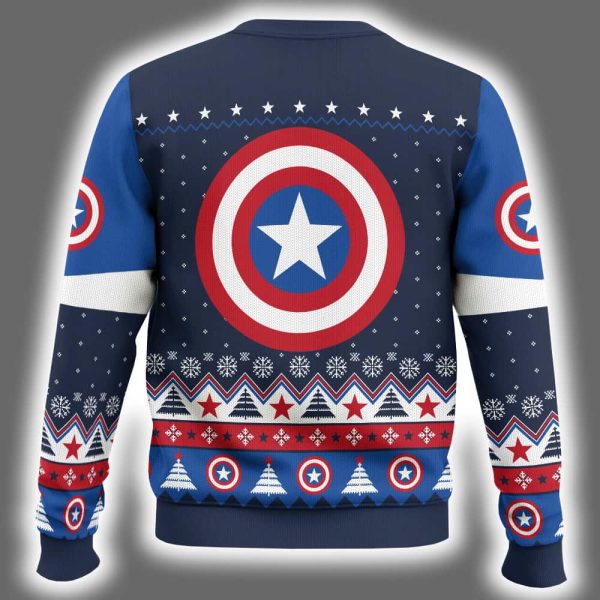 Red White And Blue Captain America Ugly Christmas Sweater 3