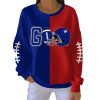 Retro Go Giants Football Print Ribbed Pit Striped Round Neck Sweatshirt