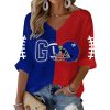 Retro Go Giants Football Print Waffle V-Neck T-Shirt