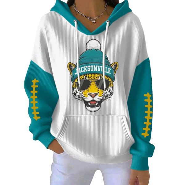 Retro Jacksonville Football Print Ribbed Pit Striped Hoodie