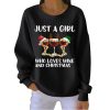 Retro Just A Girl Who Loves Wine And Christmas Print Round Neck Pit Striped Sweatshirt
