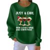 Retro Just A Girl Who Loves Wine And Christmas Print Round Neck Pit Striped Sweatshirt 2