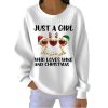 Retro Just A Girl Who Loves Wine And Christmas Print Round Neck Pit Striped Sweatshirt 4