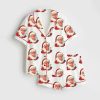 Retro Santa Christmas Blowing Bubble Satin Pajama Set
