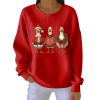 Retro Santa Goose Print Round Neck Christmas Pit Striped Sweatshirt