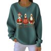 Retro Santa Goose Print Round Neck Christmas Pit Striped Sweatshirt 4