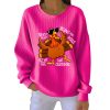 Retro Thanksgiving Turkey Print Round Neck Ribbed Sweatshirt 6