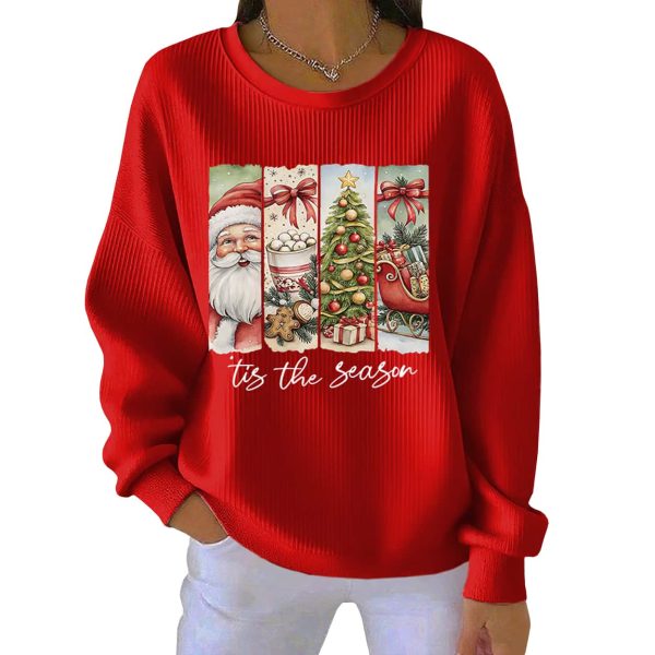 Retro Tis The Season Christmas Print Pit Striped Sweatshirt