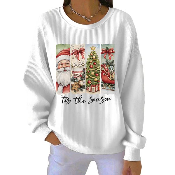 Retro Tis The Season Christmas Print Pit Striped Sweatshirt 2