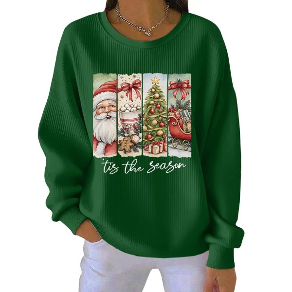 Retro Tis The Season Christmas Print Pit Striped Sweatshirt 3
