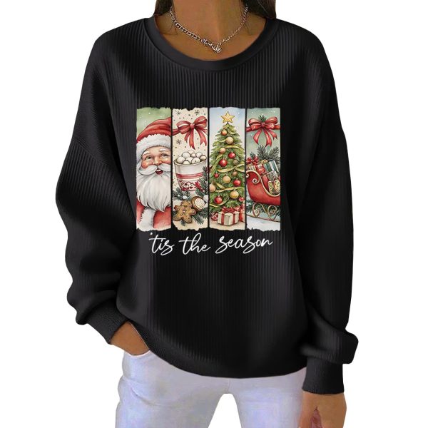 Retro Tis The Season Christmas Print Pit Striped Sweatshirt 4