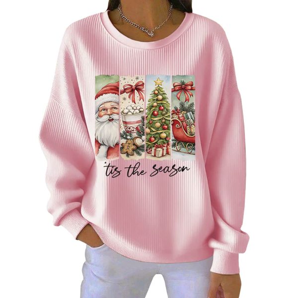 Retro Tis The Season Christmas Print Pit Striped Sweatshirt 5