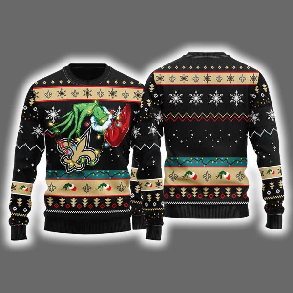 Saints Grnch Hand Ugly Christmas Sweater