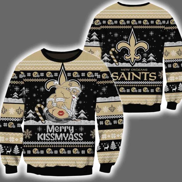 Saints Merry Kissmyass Santa Claus Ugly Christmas Sweater