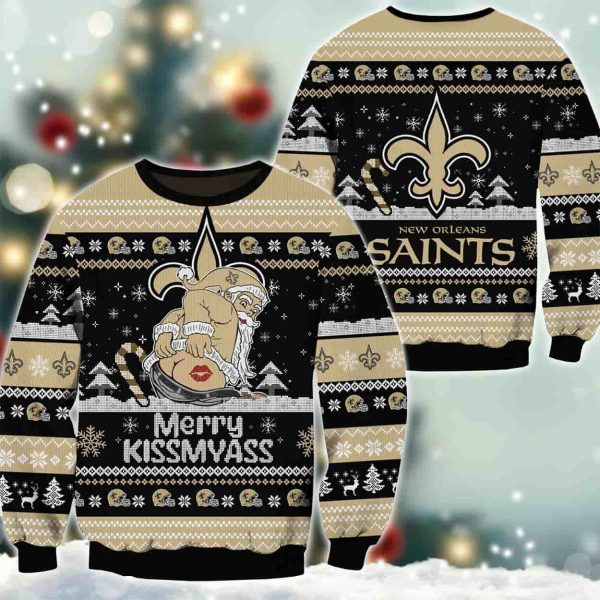 Saints Merry Kissmyass Santa Claus Ugly Christmas Sweater 2