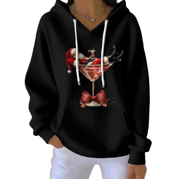 Santa Claus Cocktail Martini Glass Ribbed Pit Striped Hoodie 2
