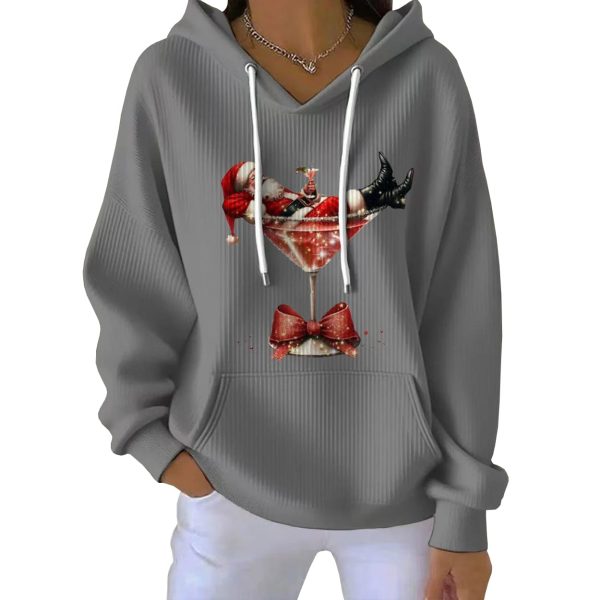 Santa Claus Cocktail Martini Glass Ribbed Pit Striped Hoodie 3