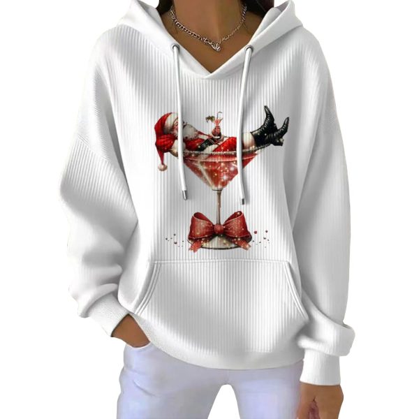 Santa Claus Cocktail Martini Glass Ribbed Pit Striped Hoodie 4