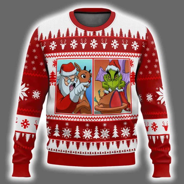 Santa Claus The Grnch Woman Yelling At A Cat Meme Ugly Christmas Sweater 2