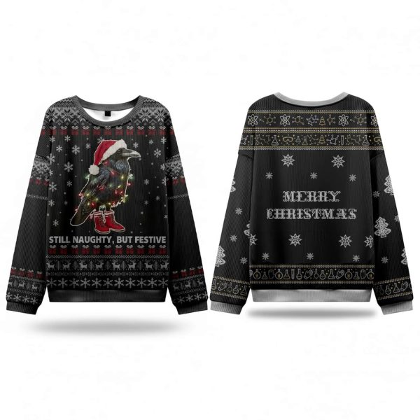Santa Raven Still Naughty But Festive Ugly Christmas Sweater