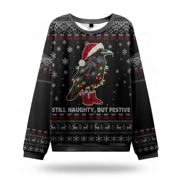 Santa Raven Still Naughty But Festive Ugly Christmas Sweater 2