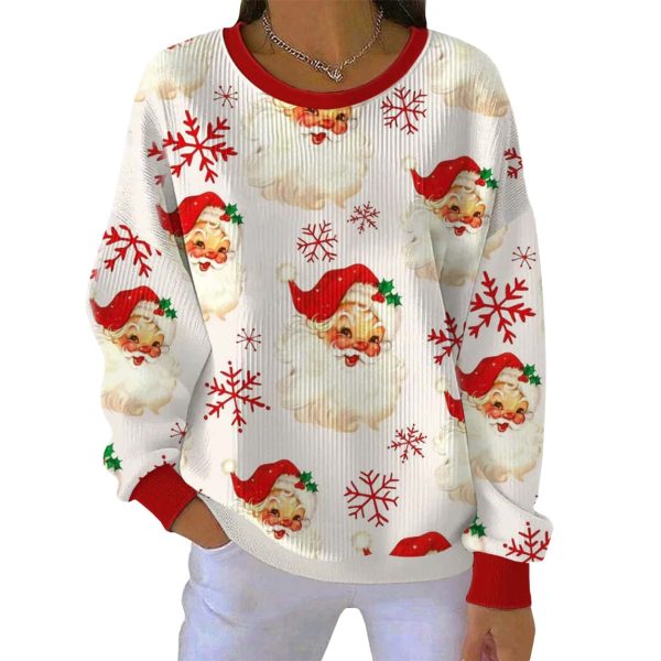 Santa Snowflake Round-Neck Pit Striped Sweatshirt