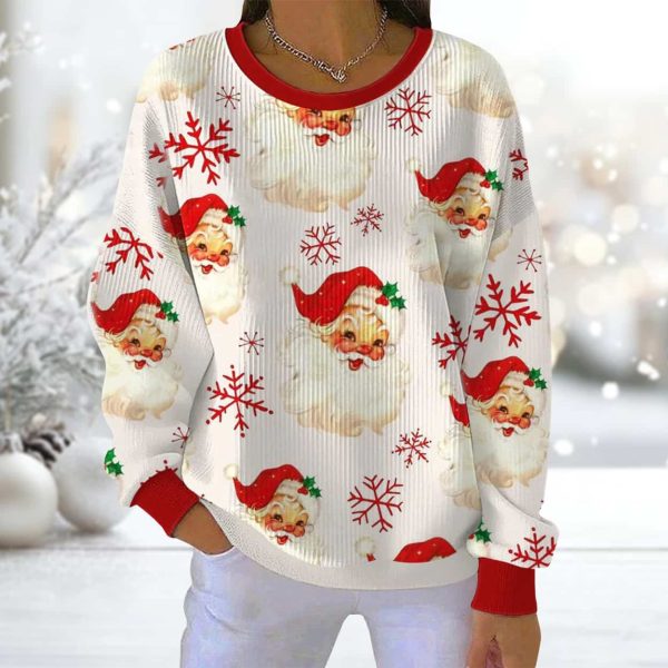 Santa Snowflake Round Neck Pit Striped Sweatshirt 2