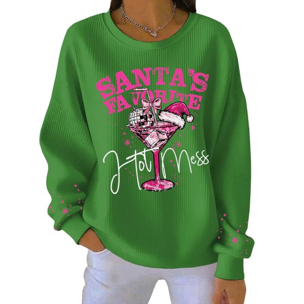 Santas Favorite Hot Mess Printed Ribbed Round Neck Sweatshirt 2