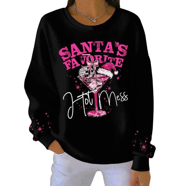 Santas Favorite Hot Mess Printed Ribbed Round Neck Sweatshirt 3