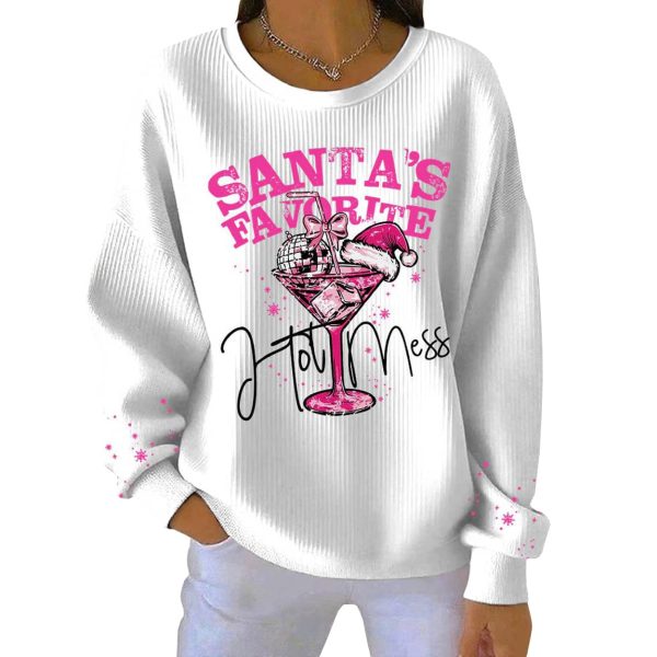 Santas Favorite Hot Mess Printed Ribbed Round Neck Sweatshirt 4