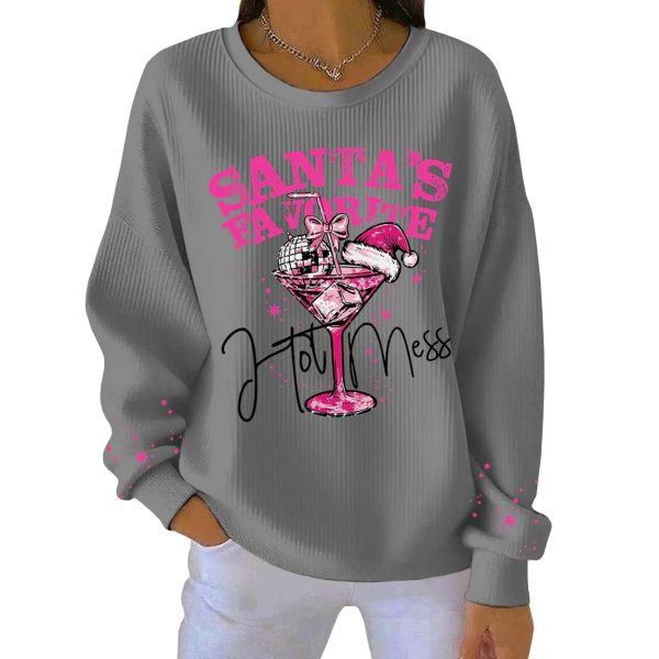 Santas Favorite Hot Mess Printed Ribbed Round Neck Sweatshirt 5