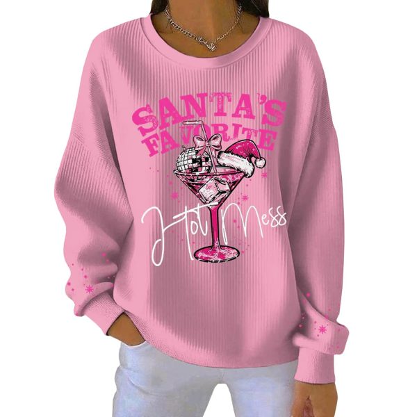 Santas Favorite Hot Mess Printed Ribbed Round Neck Sweatshirt 6