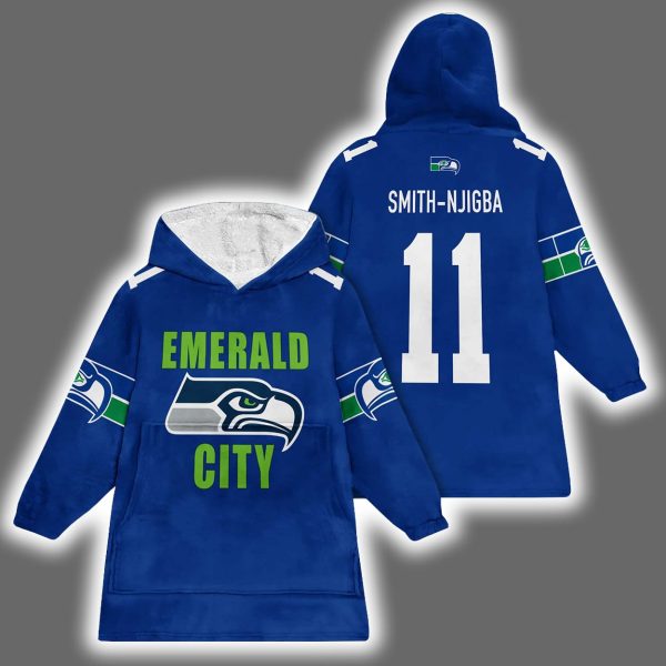 Seahawks Emerald City Jaxon Smith-Njigba 11 Blanket Hoodie