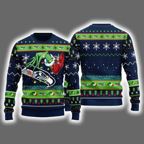 Seahawks Grnch Hand Ugly Christmas Sweater