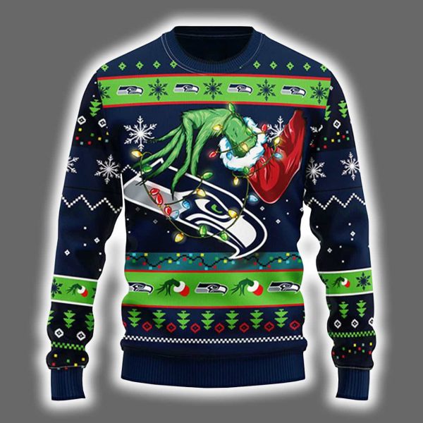 Seahawks Grnch Hand Ugly Christmas Sweater 2
